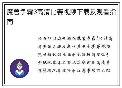 魔兽争霸3高清比赛视频下载及观看指南